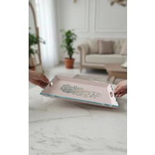 Weiler Riger El Yapımı Tavus Kuşu Motifli Sunum Tepsisi - Pudra Pembe Dekoratif Ahşap Tepsi