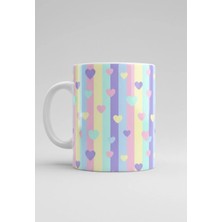 Weiler Riger Pastel Renkli Çizgili ve Kalp Desenli A Kalite Porselen Kupa