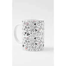 Weiler Riger Sevimli Doodles Ikonları Desenli Kupa Bardak - Aşk ve Sevgi Temalı Tasarım - [kod: Dodo-04]