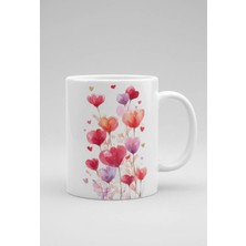 Weiler Riger Sulu Boya Efektli Kalp Çiçek Buketi Desenli Beyaz Kupa Bardak