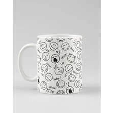 Weiler Riger El Çizimi Smiley Emoji Desenli Eğlenceli Tasarım Kahve Kupası EM-005