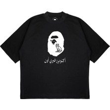 Pure Effect Unisex Oversize Bape x Ovo Baskılı Boxy Fit Kalın Kumaşlı (240GSM) T-Shirt