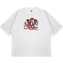 Pure Effect Unisex Oversize 3lu Yılan Baskılı Boxy Fit Kalın Kumaşlı (240GSM) T-Shirt