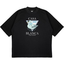 Pure Effect Unisex Oversize Casablanca Kuğu Baskılı Boxy Fit Kalın Kumaşlı (240GSM) T-Shirt