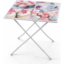 Es Dekor 50X40CM Yükseklik 58CM Ahşap Metal Ayaklı Katlanır Sehpa Desenli 1 Adet