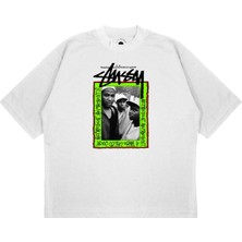 Pure Effect Unisex Oversize Stussy Fosfor Baskılı Boxy Fit Kalın Kumaşlı (240GSM) T-Shirt