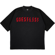 Pure Effect Unisex Oversize Guestlist Yazılı Baskılı Boxy Fit Kalın Kumaşlı T-Shirt