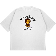 Pure Effect Unisex Oversize Baby Milo Japonca Baskılı Boxy Fit Kalın Kumaşlı T-Shirt