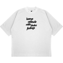 Pure Effect Unisex Oversize Kanye Attitude With Drake Baskılı T-Shirt