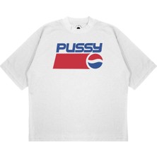 Pure Effect Unisex Oversize Pepsı Pssy Baskılı Boxy Fit Kalın Kumaşlı T-Shirt