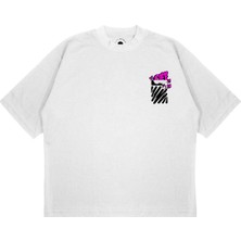 Pure Effect Unisex Oversize Off Whıte Pınk Baskılı Boxy Fit Kalın Kumaşlı T-Shirt