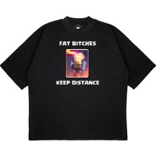Pure Effect Unisex Oversize Fat Bıtc-Hes Keep Dıstance Baskılı Boxy Fit Kalın Kumaşlı T-Shirt