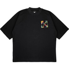Pure Effect Unisex Oversize Off-Whıte Yağlı Boya Baskılı Boxy Fit Kalın Kumaşlı (240GSM) T-Shirt