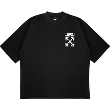 Pure Effect Unisex Oversize Off-Whıte Delıklı Baskılı Boxy Fit Kalın Kumaşlı (240GSM) T-Shirt