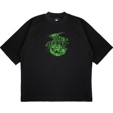 Pure Effect Unisex Oversize Tımsah Laco Baskılı Boxy Fit Kalın Kumaşlı (240GSM) T-Shirt