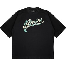 Pure Effect Unisex Oversize Dallı Logo Yazı Baskılı Boxy Fit Kalın Kumaşlı (240GSM) T-Shirt