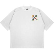 Pure Effect Unisex Oversize Off-Whıte Yağlı Boya Baskılı Boxy Fit Kalın Kumaşlı (240GSM) T-Shirt