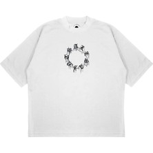 Pure Effect Unisex Oversize All Saınt Yuvarlak Dikiş Baskılı Boxy Fit Kalın Kumaşlı (240GSM) T-Shirt