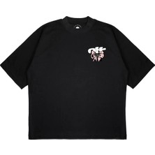 Pure Effect Unisex Oversize Off-Whıte Kurdele Baskılı Boxy Fit Kalın Kumaşlı (240GSM) T-Shirt