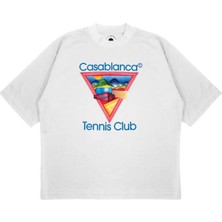 Pure Effect Unisex Oversize Casablanca Kırmızı Üçgen Baskılı Boxy Fit Kalın Kumaşlı T-Shirt