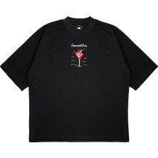 Pure Effect Unisex Oversize Cosmopolitan Kokteyl Baskılı Boxy Fit Kalın Kumaşlı T-Shirt