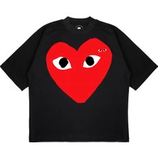 Pure Effect Unisex Oversize Double Comme Baskılı Boxy Fit Kalın Kumaşlı (240GSM) T-Shirt