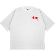 Pure Effect Unisex Oversize Stussy Stay Strong Baskılı Boxy Fit Kalın Kumaşlı (240GSM) T-Shirt