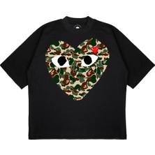 Pure Effect Unisex Oversize Comme Camouflage Baskılı Boxy Fit Kalın Kumaşlı (240GSM) T-Shirt