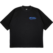 Pure Effect Unisex Oversize Off-Whıte Blue x Baskılı Boxy Fit Kalın Kumaşlı (240GSM) T-Shirt