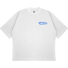 Pure Effect Unisex Oversize Off-Whıte Blue x Baskılı Boxy Fit Kalın Kumaşlı (240GSM) T-Shirt