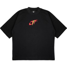 Pure Effect Unisex Oversize Off-Whıte Dragon Flame Baskılı Boxy Fit Kalın Kumaşlı (240GSM) T-Shirt