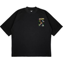 Pure Effect Unisex Oversize Off Whıte Karışık Baskılı Boxy Fit Kalın Kumaşlı T-Shirt