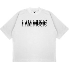 Pure Effect Unisex Oversize I Am Musıc Baskılı Boxy Fit Kalın Kumaşlı T-Shirt
