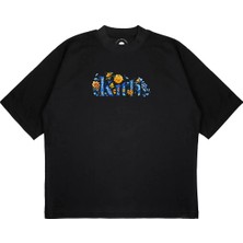Pure Effect Unisex Oversize Kıth Mavi Çiçek Baskılı Boxy Fit Kalın Kumaşlı T-Shirt