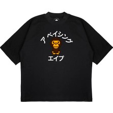 Pure Effect Unisex Oversize Baby Milo Japonca Baskılı Boxy Fit Kalın Kumaşlı T-Shirt
