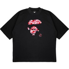 Pure Effect Unisex Oversize Bape Sıluet Dudak Baskılı Boxy Fit Kalın Kumaşlı (240GSM) T-Shirt