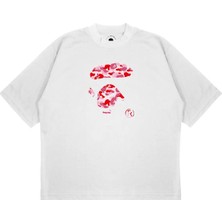 Pure Effect Unisex Oversize Bape Sıluet Dudak Baskılı Boxy Fit Kalın Kumaşlı (240GSM) T-Shirt