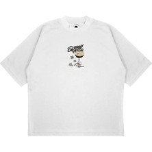 Pure Effect Unisex Oversize Espresso Kokteyl Baskılı Boxy Fit Kalın Kumaşlı T-Shirt