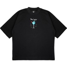 Pure Effect Unisex Oversize Blue Lagon Kokteyl Baskılı Boxy Fit Kalın Kumaşlı T-Shirt
