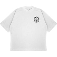 Pure Effect Unisex Oversize Chrome Dairesiz Baskılı Boxy Fit Kalın Kumaşlı T-Shirt
