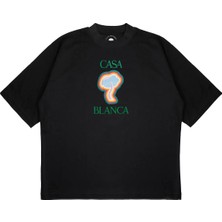Pure Effect Unisex Oversize Casablanca Mantar Logo Baskılı Boxy Fit Kalın Kumaşlı (240GSM) T-Shirt