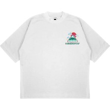 Pure Effect Unisex Oversize Casablanca Dağ Baskılı Boxy Fit Kalın Kumaşlı T-Shirt