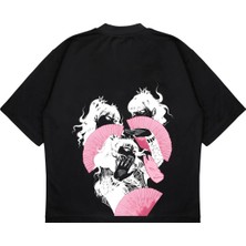 Pure Effect Unisex Oversize Baby Metal Yelpaze Baskılı Boxy Fit Kalın Kumaşlı T-Shirt