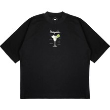 Pure Effect Unisex Oversize Margarita Kokteyl Baskılı Boxy Fit Kalın Kumaşlı T-Shirt