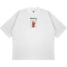 Pure Effect Unisex Oversize Bloody Mary Kokteyl Baskılı Boxy Fit Kalın Kumaşlı T-Shirt