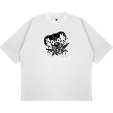 Pure Effect Unisex Oversize Baby Metal Skull Baskılı Boxy Fit Kalın Kumaşlı T-Shirt