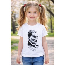 Atatürk Baskılı Kısa Kol Unisex Çocuk Tişört Beyaz