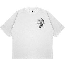 Pure Effect Unisex Oversize Saksafon Logolu Baskılı Boxy Fit Kalın Kumaşlı T-Shirt