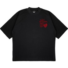 Pure Effect Unisex Oversize Flırt Dont Love Any Baskılı Boxy Fit Kalın Kumaşlı T-Shirt