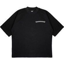 Pure Effect Unisex Oversize Chrome Heart Yazı Baskılı Boxy Fit Kalın Kumaşlı (240GSM) T-Shirt